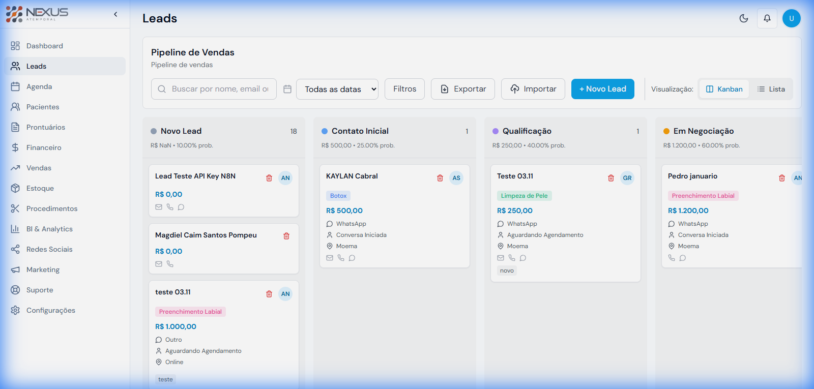 Pipeline Kanban de Vendas